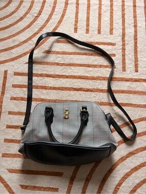 Plaid Satchel Handbag with Black Trim